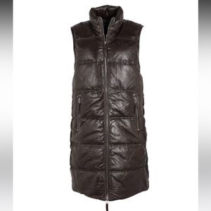 This a Mauritius Veo Vest black leather puffer. Sz Sml New with tags